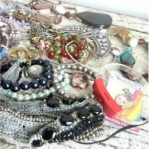 Mixed Lot Costume Jewelry Wearable Repurpose Scrap Bracelets Necklaces Charms B